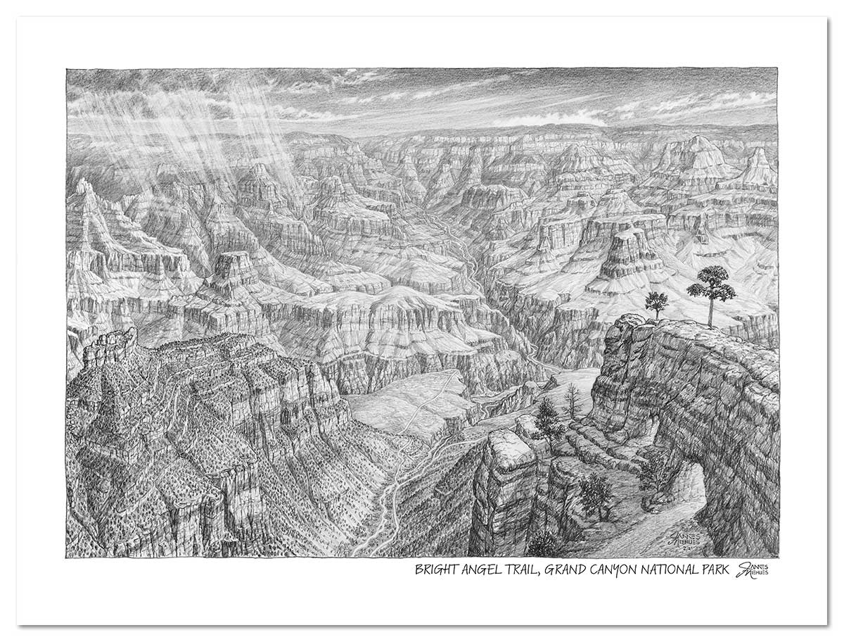 GRAND CANYON - Colorado River, Landscape Watercolor Painting Drawing,  Rafting, Hiking, National Park Arizona, Red Rocks Nature, Drawn There