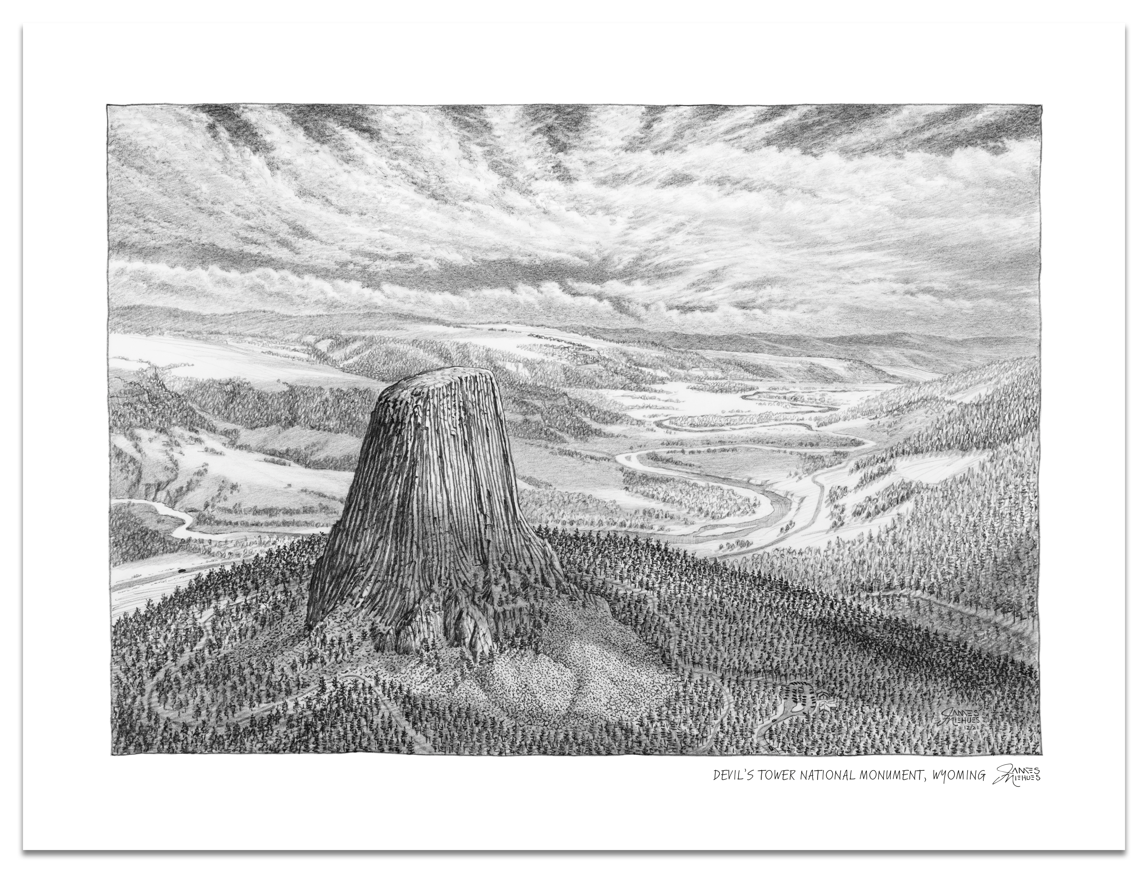 1831年　THE DEVIL'S WALK LANDSEER Devil's Tower National Monument Sketch – James Niehues
